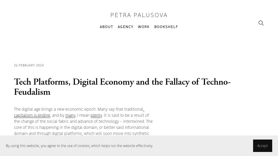 Screenshot of petrapalusova.com: The Fallacy of Techno-Feudalism