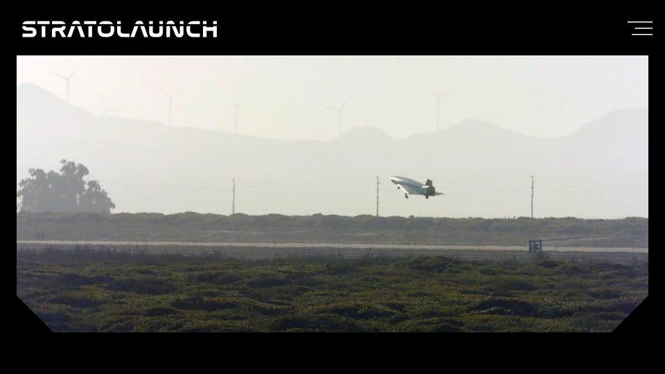 Screenshot of stratolaunch.com: Stratolaunch Successfully Completes Reusable Hypersonic Flight and Recovery
