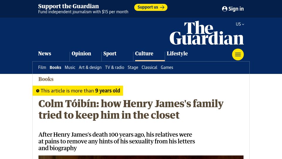 Screenshot of theguardian.com: Henry James's family tried to keep him in the closet (2016)