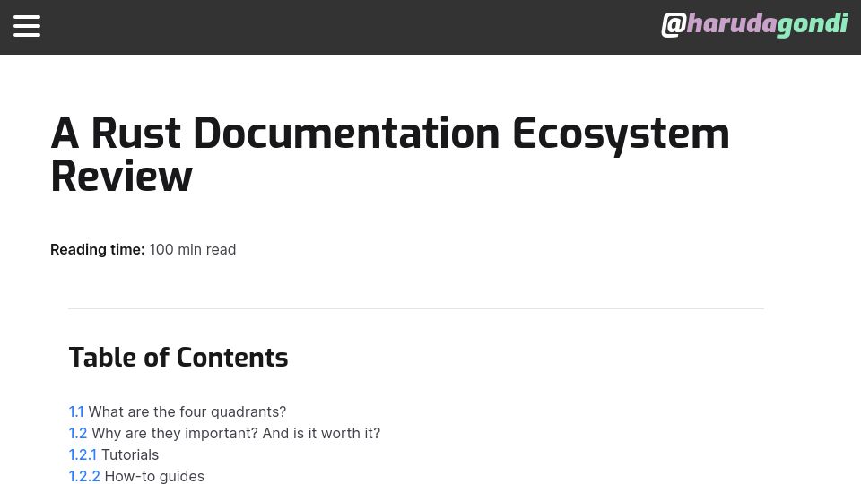 Screenshot of harudagondi.space: A Rust Documentation Ecosystem Review