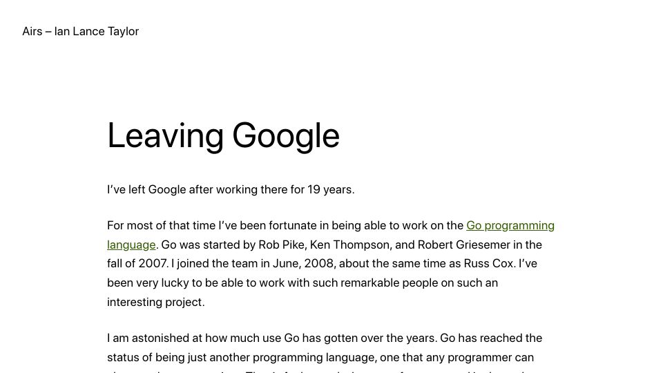 Screenshot of airs.com: Leaving Google