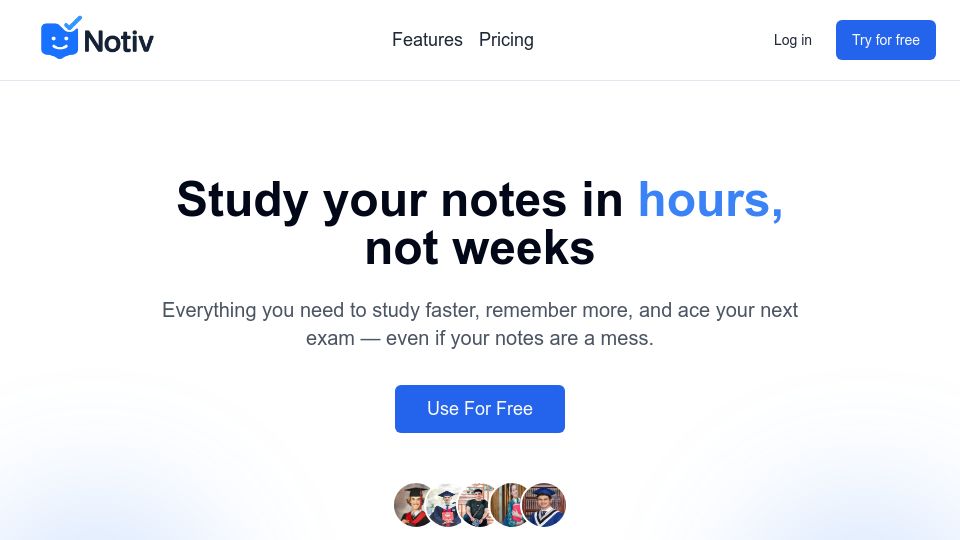 Screenshot of notiv.app: Show HN: I’m 16 years old and working on my first startup, a study app