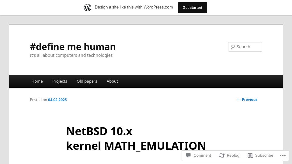Screenshot of mezzantrop.wordpress.com: NetBSD 10.x Kernel Math_emulation