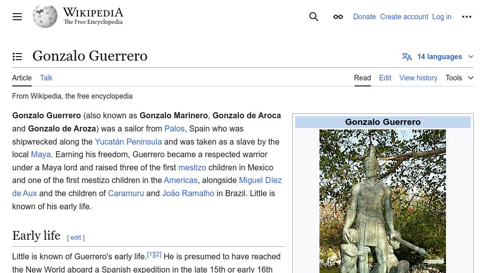 Screenshot of en.wikipedia.org: Gonzalo Guerrero
