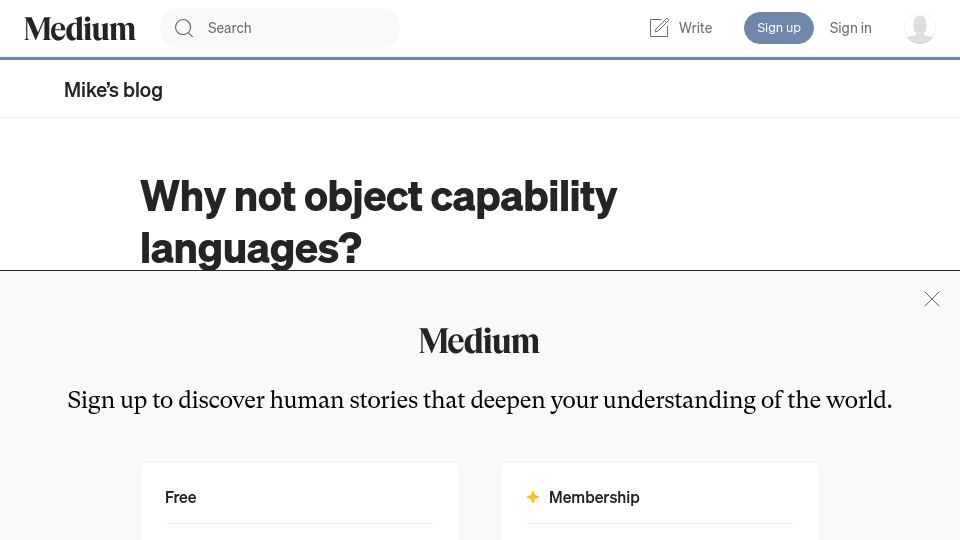 Screenshot of blog.plan99.net: Why not object capability languages?
