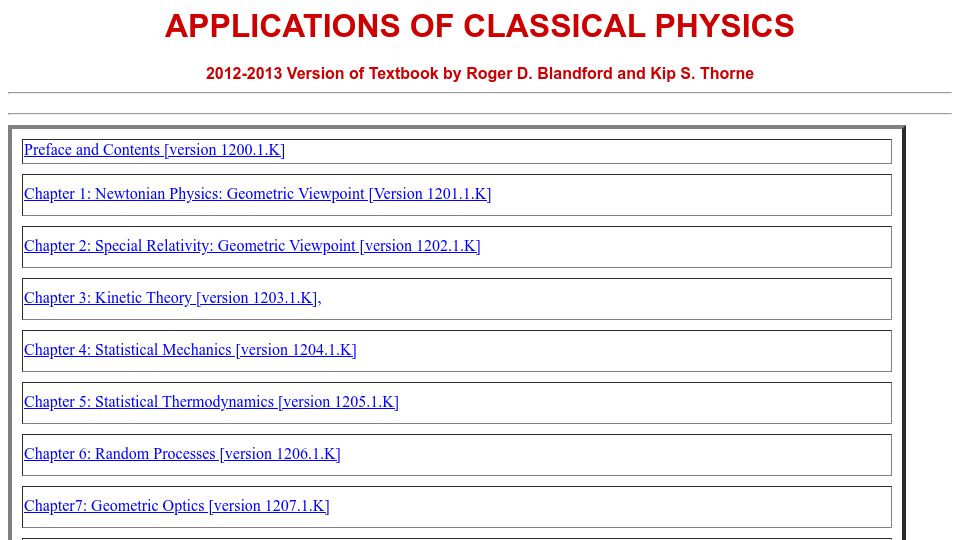Screenshot of pmaweb.caltech.edu: Applications of Classical Physics