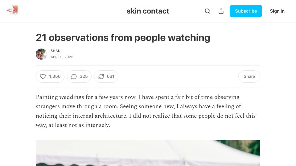 Screenshot of skincontact.substack.com: Observations from people-watching