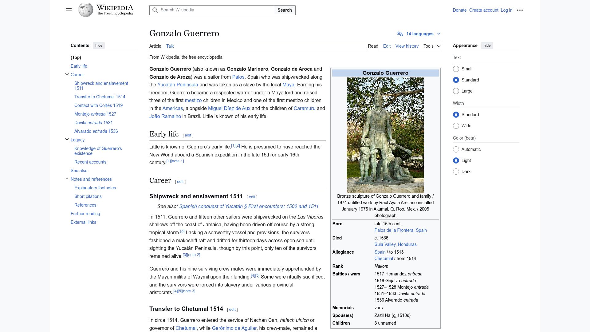 Screenshot of en.wikipedia.org: Gonzalo Guerrero
