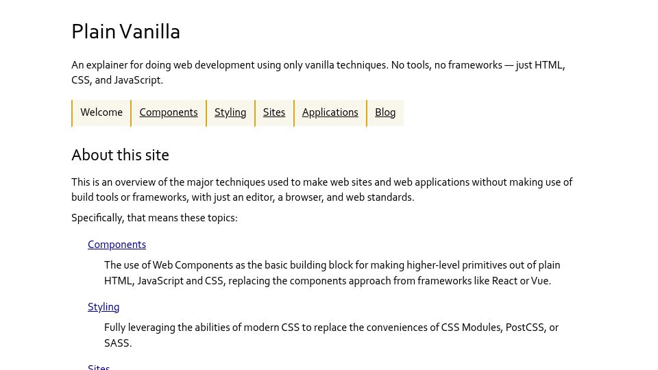Screenshot of plainvanillaweb.com: Plain Vanilla Web