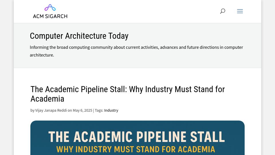 Screenshot of sigarch.org: The Academic Pipeline Stall: Why Industry Must Stand for Academia