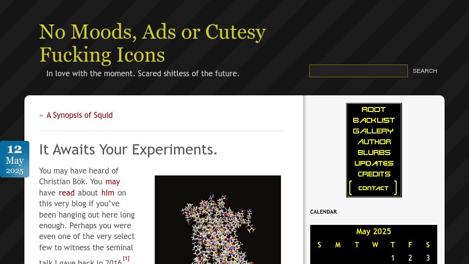 Screenshot of rifters.com: It Awaits Your Experiments