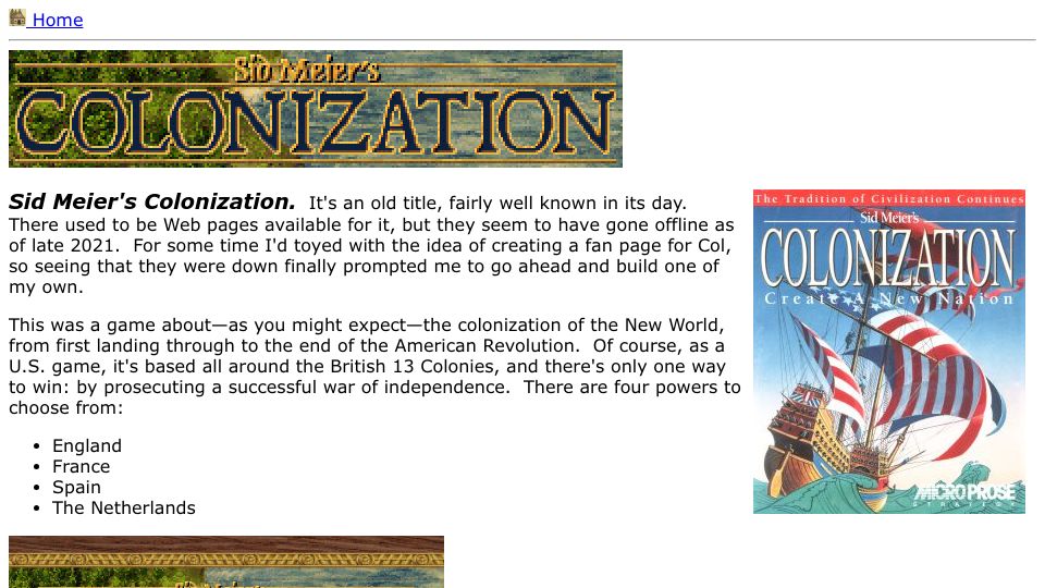 Screenshot of peyre.42web.io: Sid Meier's Colonization