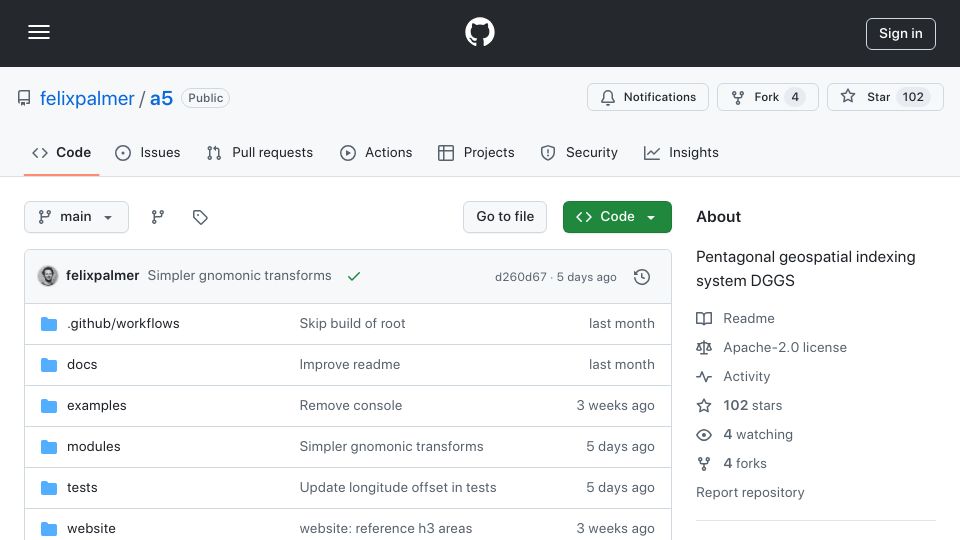 Screenshot of github.com: Show HN: A5