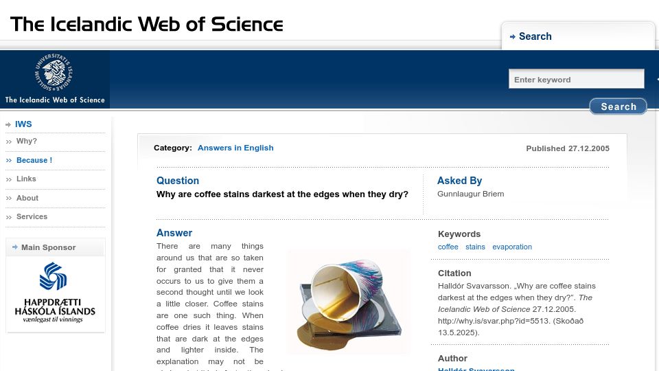 Screenshot of why.is: Why are coffee stains darker at the edges?