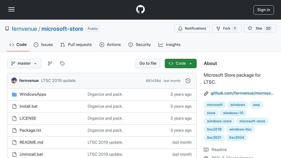 Screenshot of github.com: We can no longer run Microsoft Store on 1809/LTSC 2019
