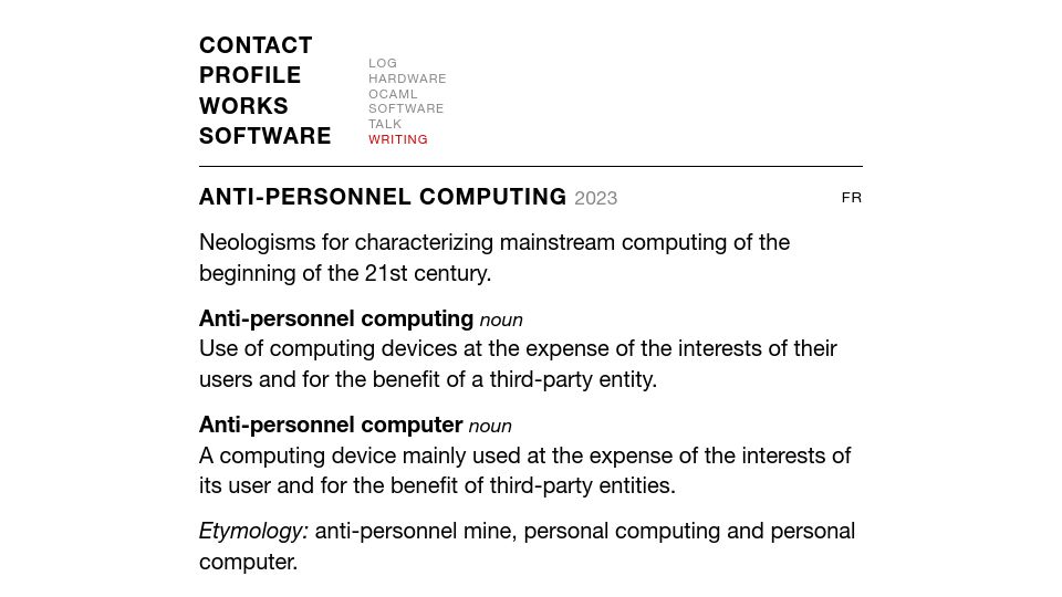 Screenshot of erratique.ch: Anti-Personnel Computing (2023)