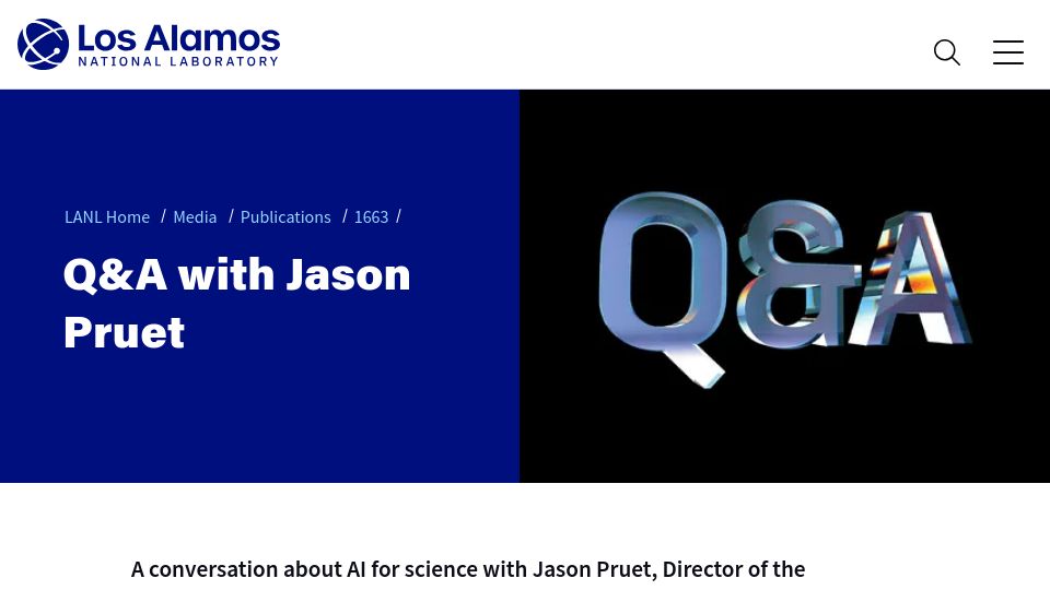 Screenshot of lanl.gov: A conversation about AI for science with Jason Pruet