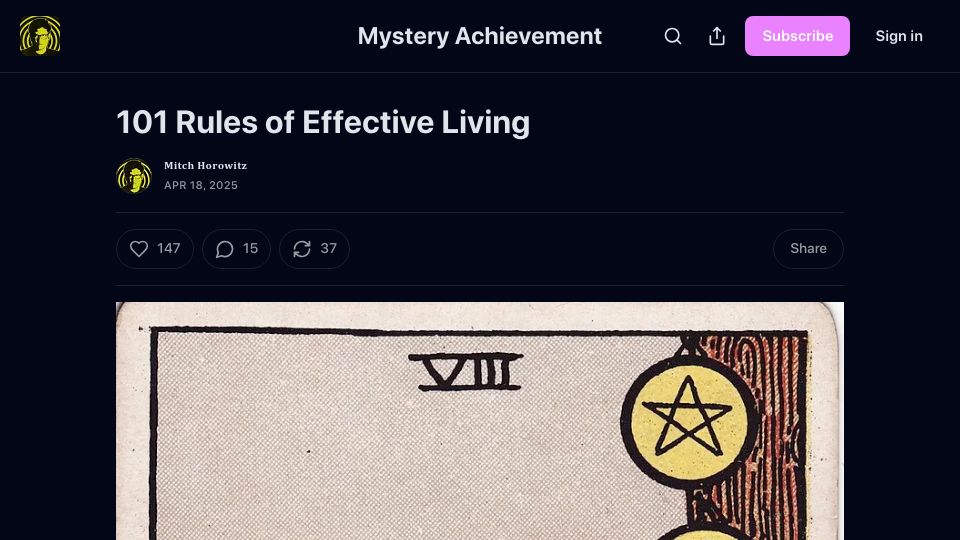Screenshot of mitchhorowitz.substack.com: One hundred and one rules of effective living