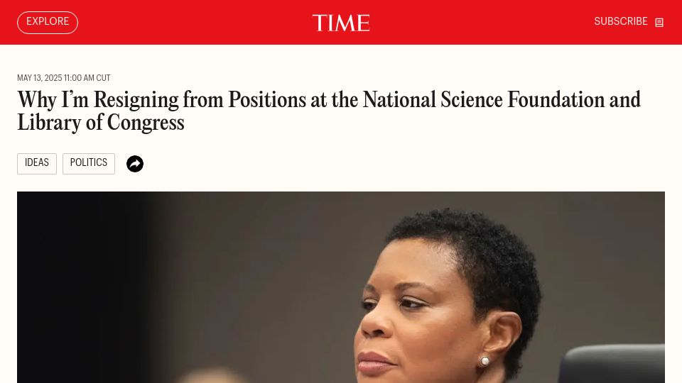 Screenshot of time.com: Why I'm Resigning from the National Science Foundation