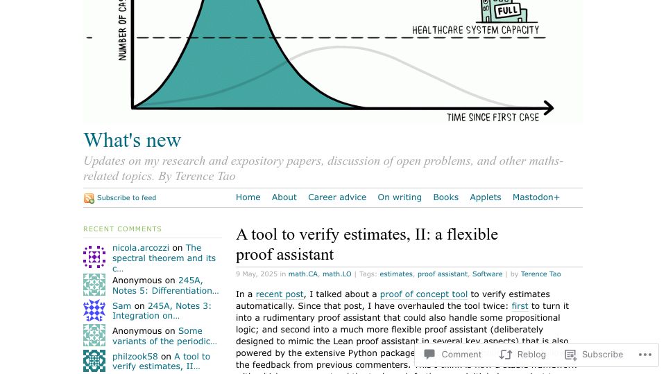 Screenshot of terrytao.wordpress.com: A tool to verify estimates, II: a flexible proof assistant
