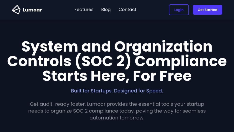 Screenshot of lumoar.com: Show HN: Lumoar – Free SOC 2 tool for SaaS startups
