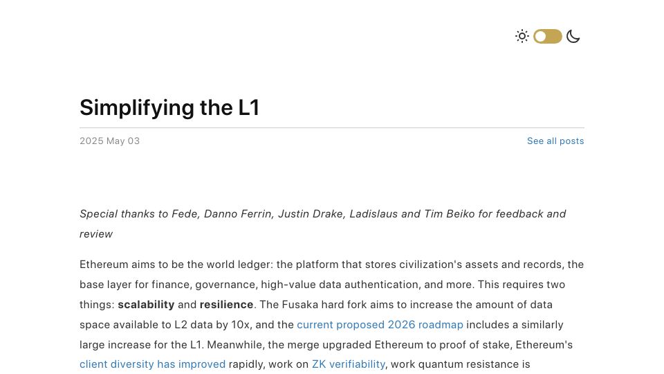 Screenshot of vitalik.eth.limo: Simplifying the Ethereum Layer 1