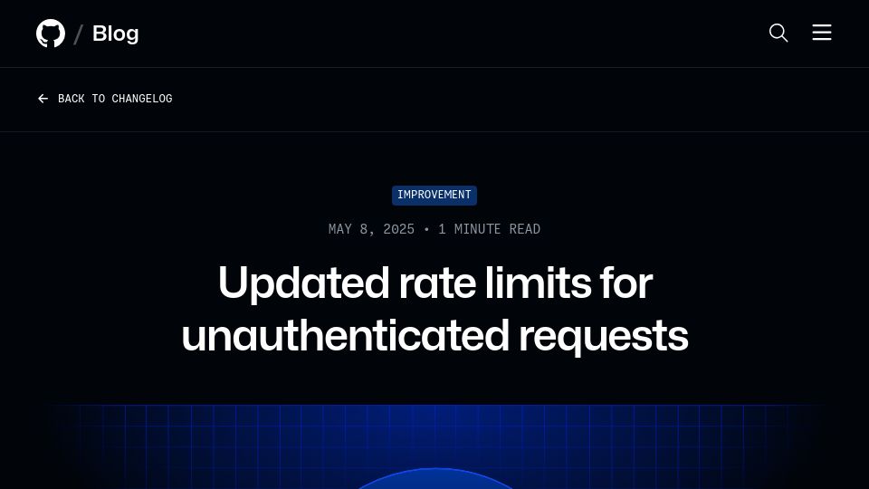 Screenshot of github.blog: Updated rate limits for unauthenticated requests