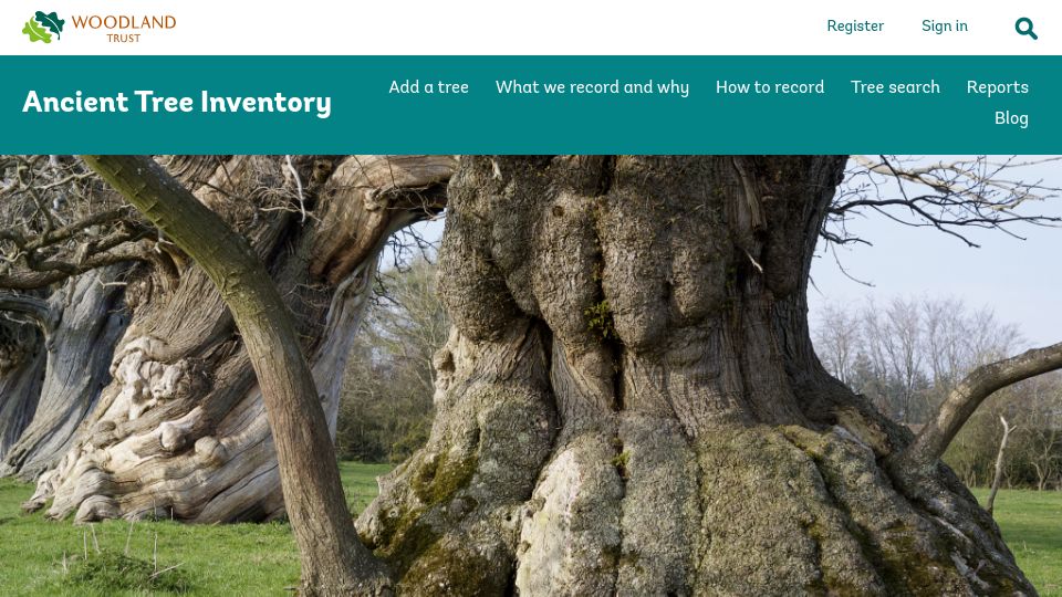 Screenshot of ati.woodlandtrust.org.uk: UK's Ancient Tree Inventory