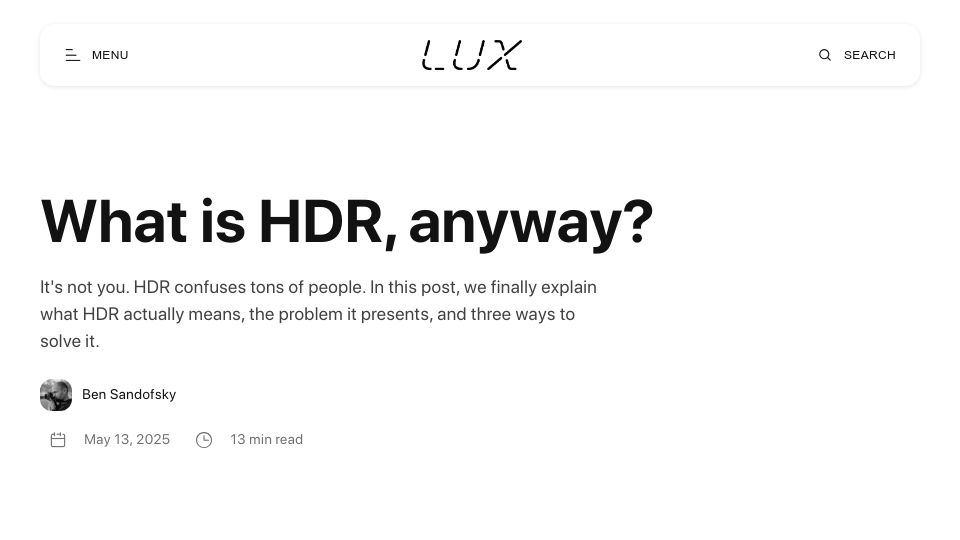 Screenshot of lux.camera: What is HDR, anyway?