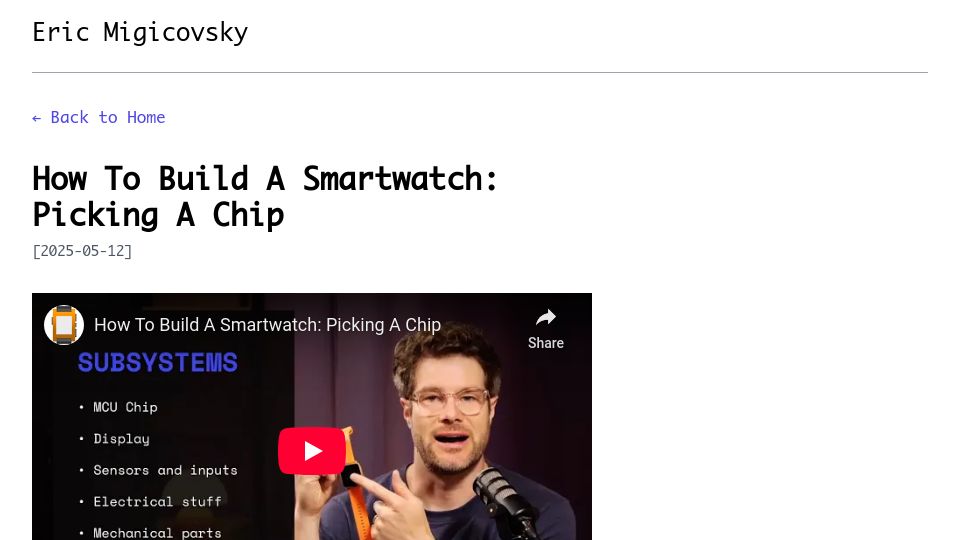 Screenshot of ericmigi.com: How to Build a Smartwatch: Picking a Chip