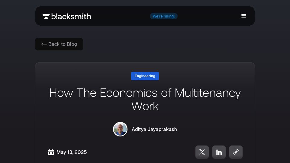 Screenshot of blacksmith.sh: How the economics of multitenancy work