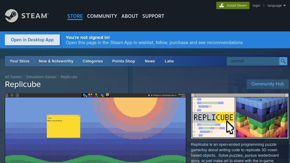 Screenshot of store.steampowered.com: Replicube: A puzzle game about writing code to create shapes