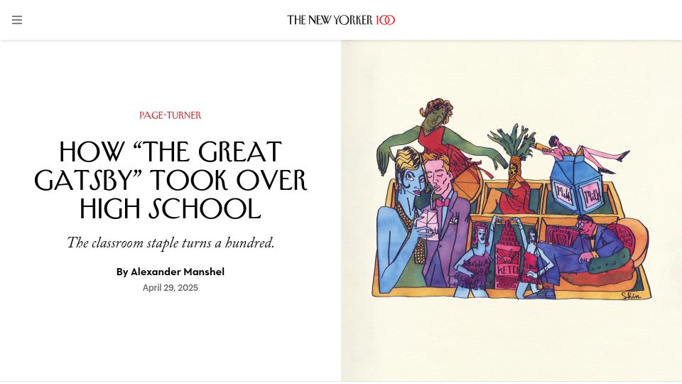 Screenshot of newyorker.com: How “The Great Gatsby” took over high school