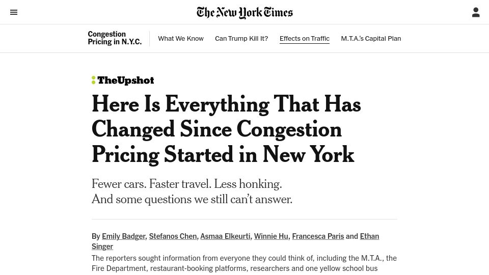 Screenshot of nytimes.com: Changes since congestion pricing started in New York