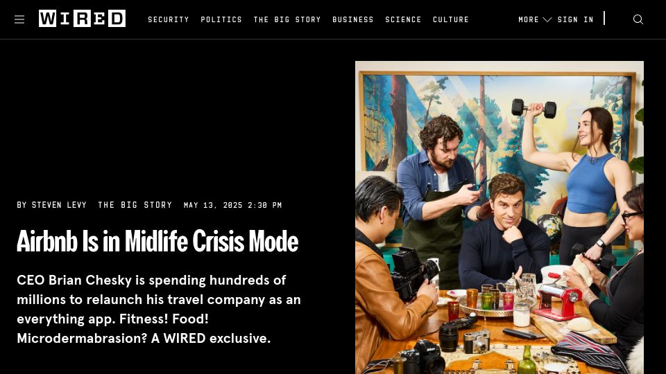 Screenshot of wired.com: Airbnb is in midlife crisis mode