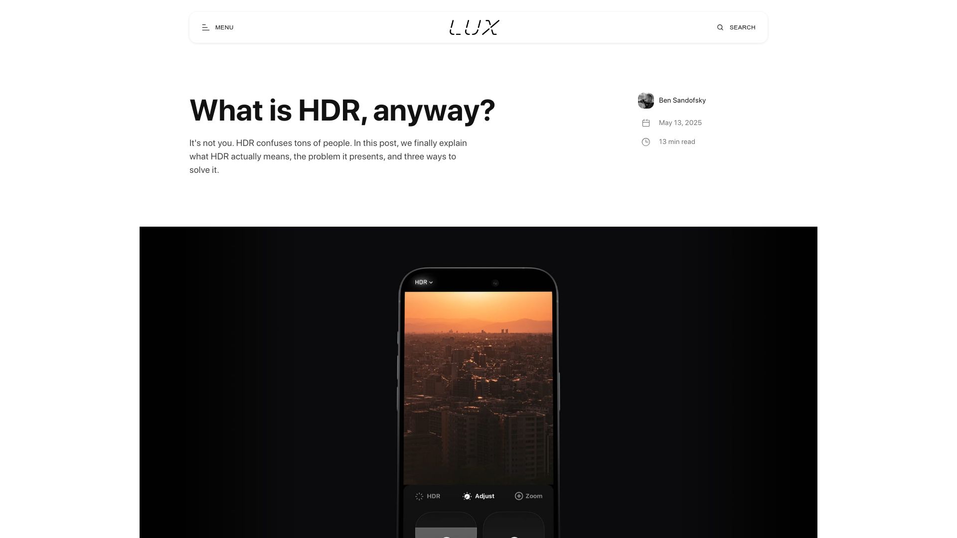 Screenshot of lux.camera: What is HDR, anyway?