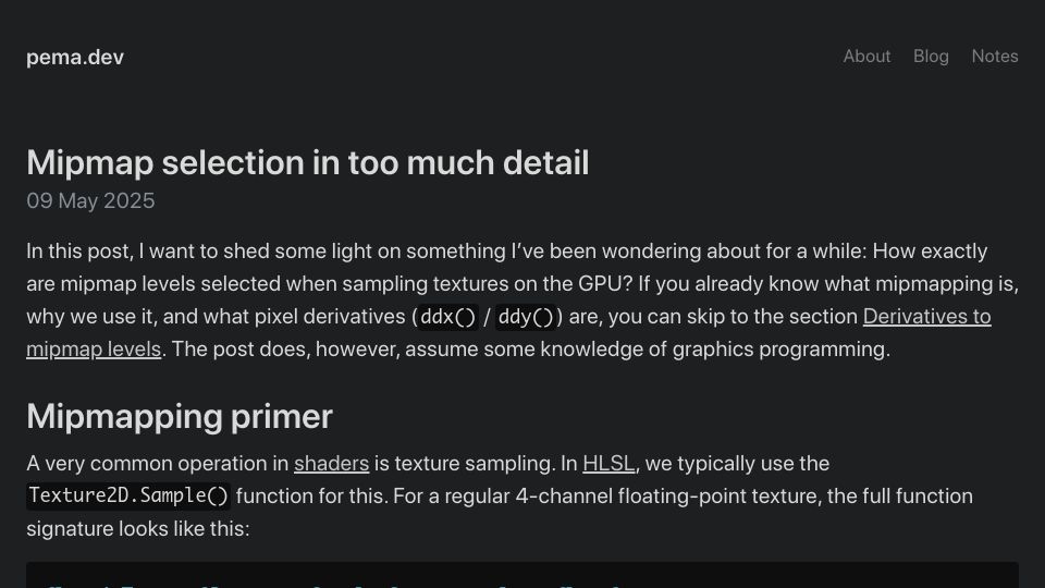 Screenshot of pema.dev: Mipmap selection in too much detail