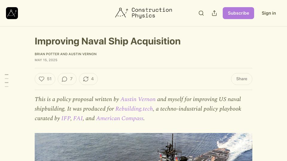 Screenshot of construction-physics.com: Improving Naval Ship Acquisition