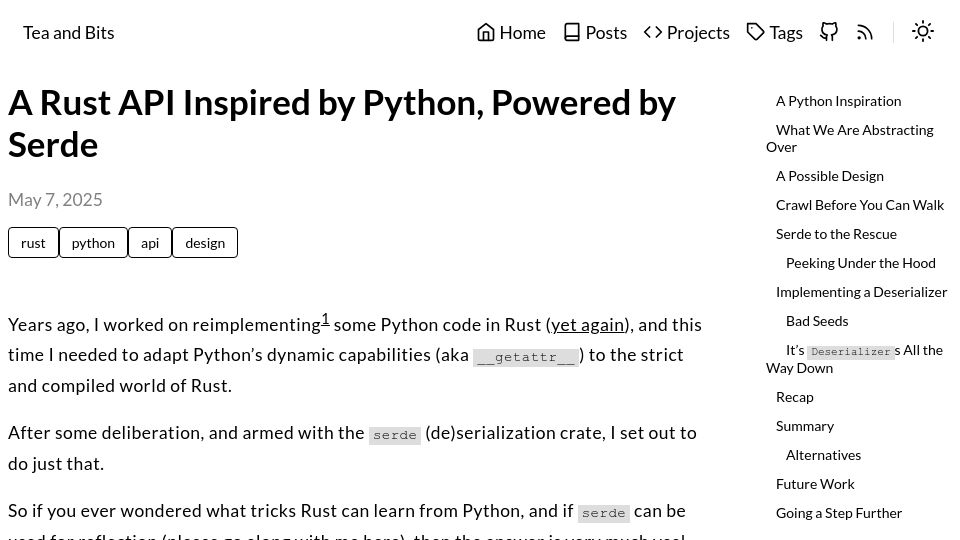 Screenshot of ohadravid.github.io: A Rust API Inspired by Python, Powered by Serde