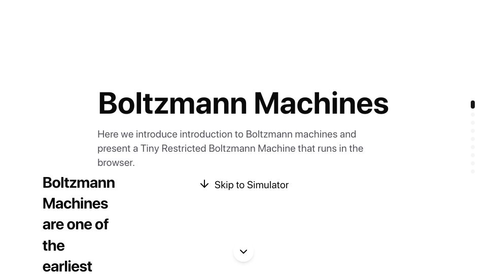 Screenshot of eoinmurray.info: A Tiny Boltzmann Machine