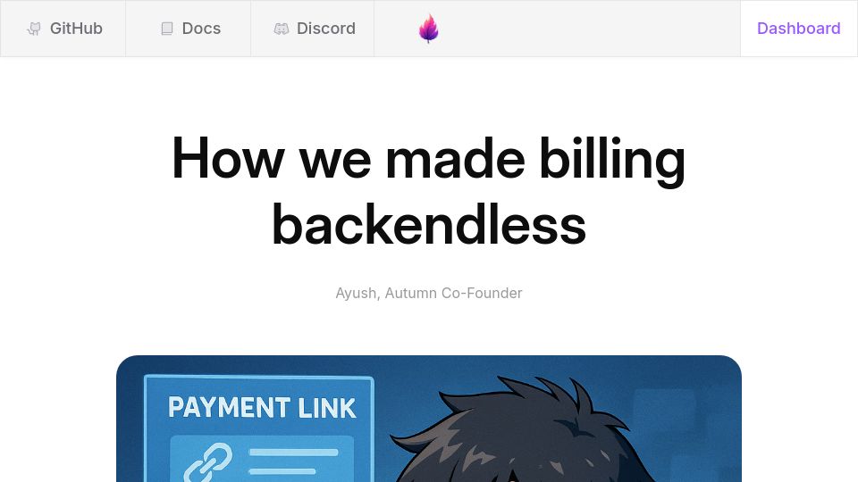 Screenshot of useautumn.com: How we made billing backendless