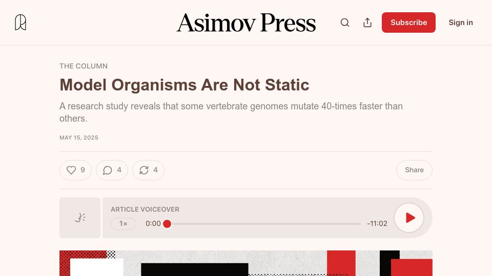 Screenshot of asimov.press: Model Organisms Are Not Static