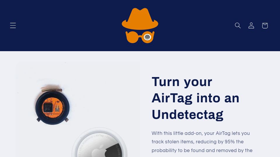 Screenshot of undetectag.com: Show HN: Undetectag, track stolen items with AirTag