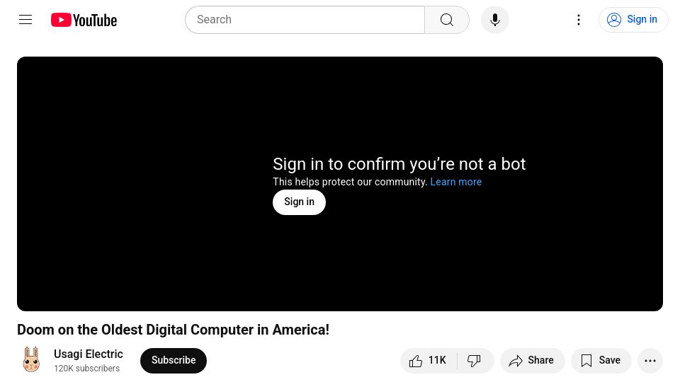 Screenshot of youtube.com: Doom on the Oldest Digital Computer in America [video]