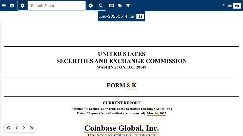 Screenshot of sec.gov: Coinbase 8K SEC filing for breach