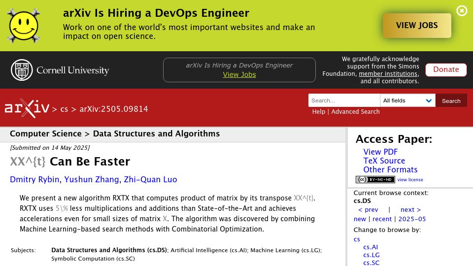 Screenshot of arxiv.org: X X^t can be faster