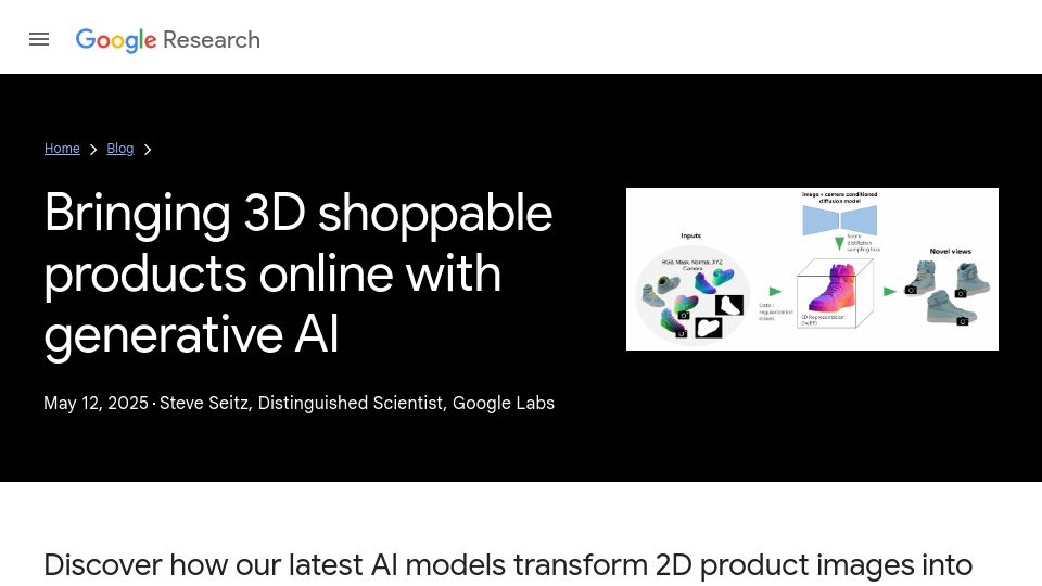 Screenshot of research.google: Bringing 3D shoppable products online with generative AI