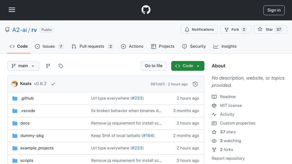 Screenshot of github.com: Show HN: Rv, a Package Manager for R