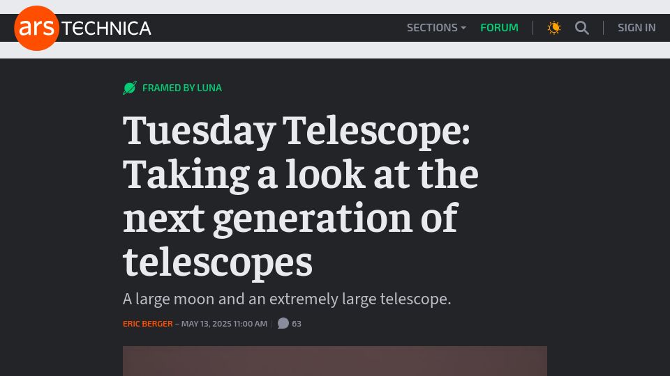 Screenshot of arstechnica.com: Taking a look at the next generation of telescopes
