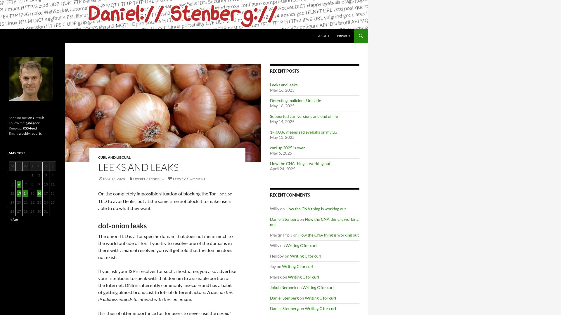 Screenshot of daniel.haxx.se: Leeks and Leaks
